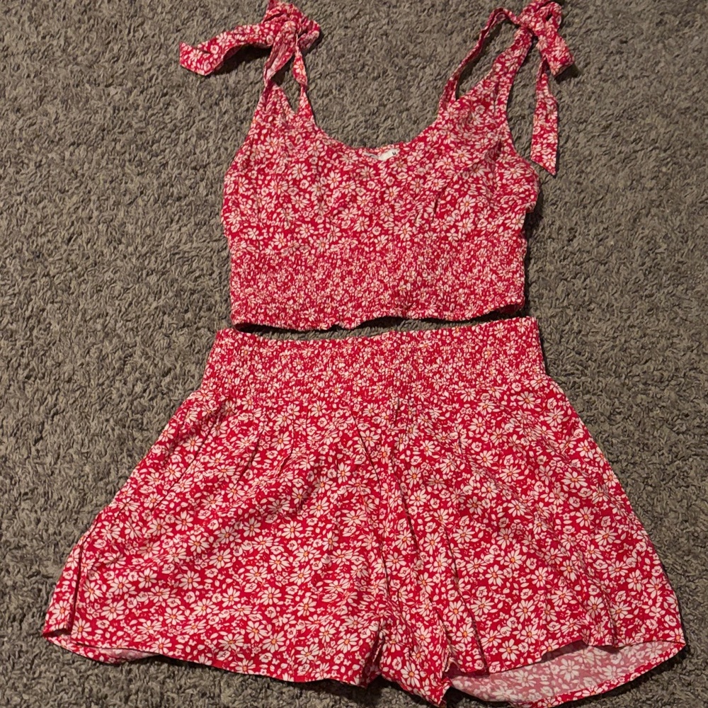 Hollister Red Floral Two-Piece Set